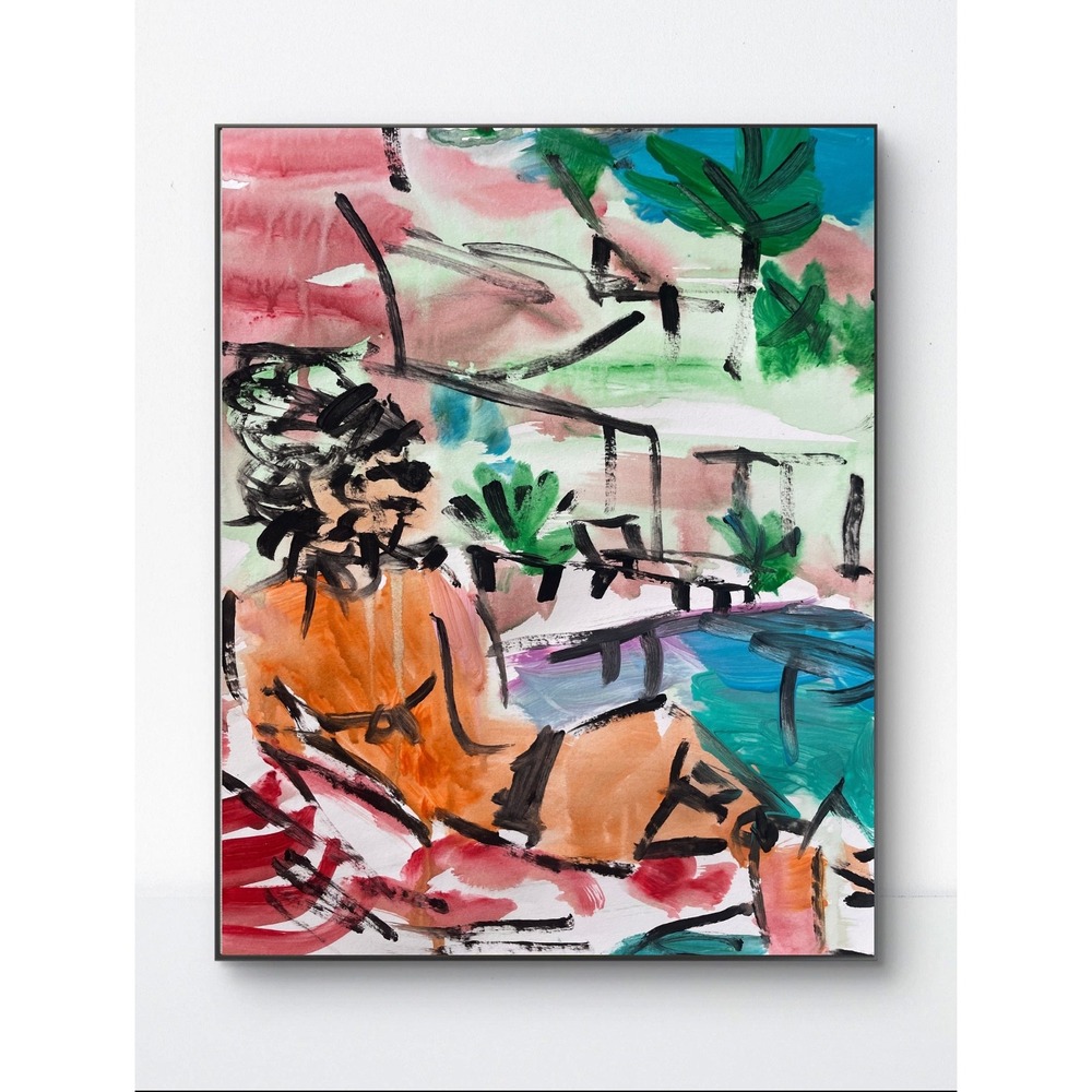 OMAN Original Painting 11x14 Abstract Figurative Poolside Modern Expressionist
